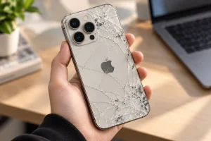 Back glass iPhone pecah untuk service di Kebumen